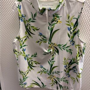 Tommy Bahama White Floral Zip-Front Sleeveless Top